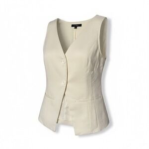 Cider | Medium | Beige Button-Front Vest Minimalist Preppy Spring Lined Boss